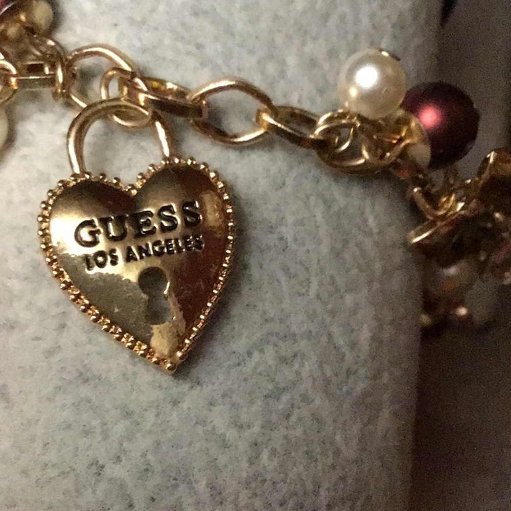 GUESS ROSE GOLD TWO ROW SLIDER CHARM BRACELET - Picture 7 of 9
